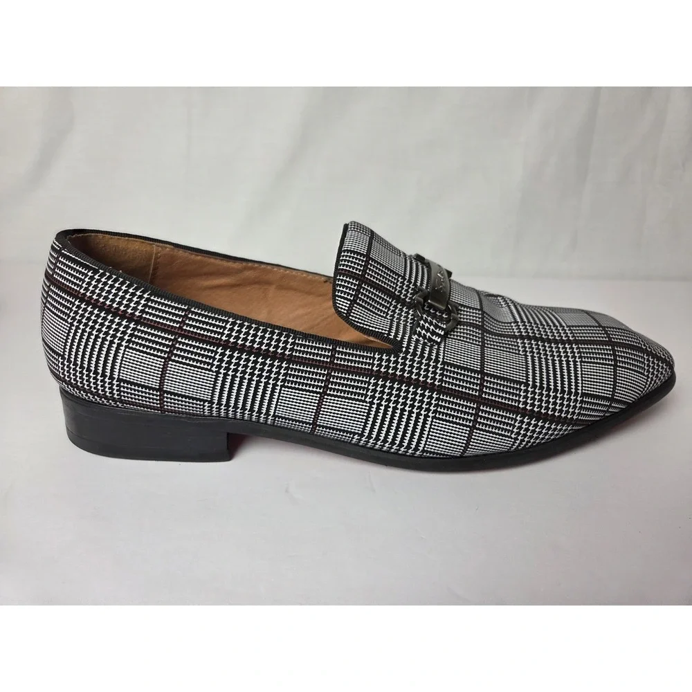 Men's Houndstooth Plaid Loafers Slip On Prom Wedding Dress Shoes Size 12